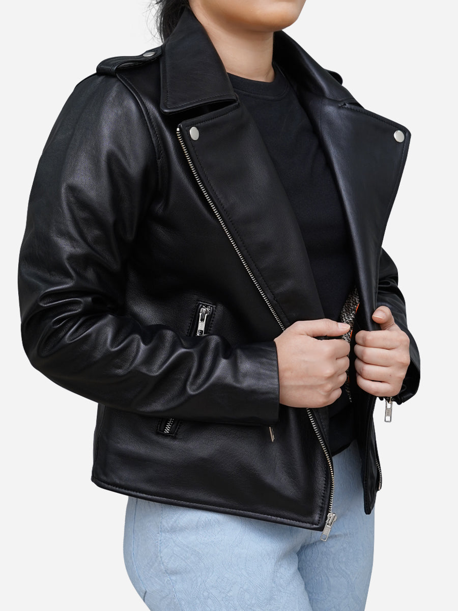 Women's Black Genuine Leather Biker Jacket