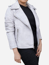 Load image into Gallery viewer, White Real Leather Asymmetric Motorcycle Jacket for Women