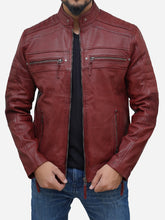 Load image into Gallery viewer, Maroon Leather Jacket Men Motorcycle Genuine Lambskin Jacket - Peter Sign