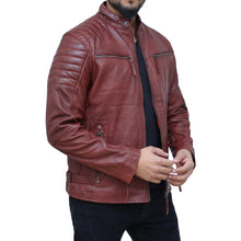 Load image into Gallery viewer, Burgundy Café Racer Leather Jacket for Men