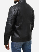 Load image into Gallery viewer, Black Genuine Leather Biker Jacket for Men