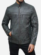Load image into Gallery viewer, Grey Lambskin Leather Motorcycle Jacket for Men