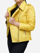 Load image into Gallery viewer, Yellow Real Leather Biker Jacket for Women
