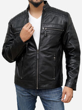 Load image into Gallery viewer, Men&#39;s Genuine Black Leather Biker Jacket