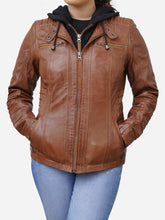 Load image into Gallery viewer, Brown Leather Hoodie Jacket For Women