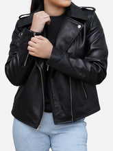 Load image into Gallery viewer, Women&#39;s Genuine Black Leather Biker Jacket