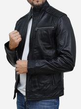 Load image into Gallery viewer, Men&#39;s Classic Slim Fit Black Café Racer Leather Jacket - Peter Sign