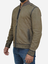 Load image into Gallery viewer, Men&#39;s Suede Olive Green Leather Bomber Jacket