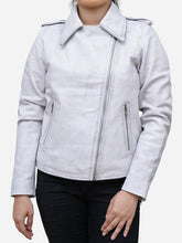 Load image into Gallery viewer, Women&#39;s Asymmetric White Real Leather Motorcycle Jacket