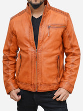 Load image into Gallery viewer, Men&#39;s Brown Tan Biker Style Leather Jacket