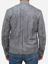 Load image into Gallery viewer, Men&#39;s Grey Distressed Leather Bomber Jacket