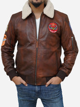 Load image into Gallery viewer, Men&#39;s Brown Distressed Waxed Flying Fighter Leather Jacket