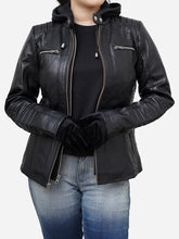Load image into Gallery viewer, Biker Jacket Women With Hoodie