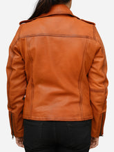 Load image into Gallery viewer, Women&#39;s Brown Tan Classic Leather Biker Jacket