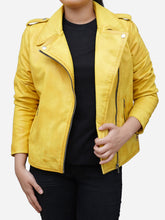 Load image into Gallery viewer, Women&#39;s Real Yellow Leather Biker Jacket
