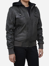 Load image into Gallery viewer, Grey Real Lambskin Hoodie Jacket for Women&#39;s Leather
