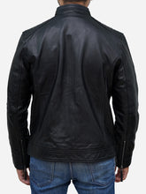 Load image into Gallery viewer, Men&#39;s Classic Slim Fit Black Café Racer Leather Jacket - Peter Sign
