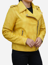 Load image into Gallery viewer, Yellow Leather Biker Jacket - Women&#39;s Real