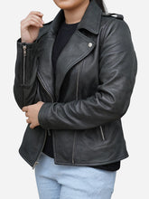Load image into Gallery viewer, Grey Leather Biker Jacket - Women&#39;s Dynamic