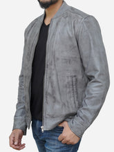 Load image into Gallery viewer, Men&#39;s Distressed Bomber Jacket in Grey Leather
