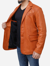 Load image into Gallery viewer, Men Causal Two Button Tan Brown Real Leather Blazer - Peter Sign