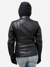 Load image into Gallery viewer, Leather Biker Jacket Women With Hoodie