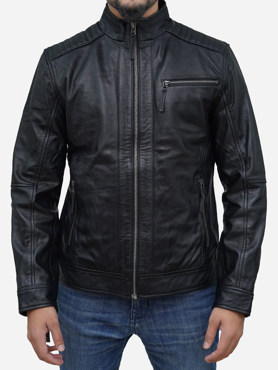 Men's Black Classic Slim Fit Café Racer Leather Jacket