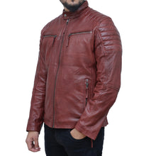 Load image into Gallery viewer, Men&#39;s Burgundy Café Racer Jacket in Leather