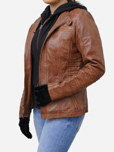 Load image into Gallery viewer, Real Lambskin Brown Leather Jacket For Women