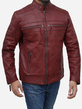 Load image into Gallery viewer, Maroon Leather Jacket Men Motorcycle Genuine Lambskin Jacket - Peter Sign