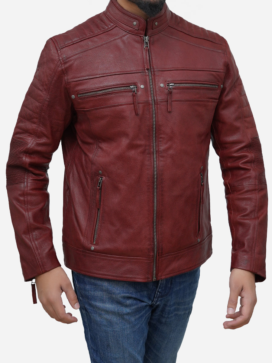 Men's Maroon Genuine Lambskin Motorcycle Jacket