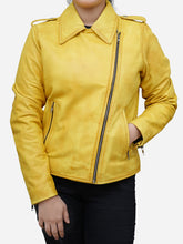 Load image into Gallery viewer, Women&#39;s Yellow Biker Jacket in Real Leather