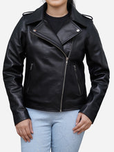 Load image into Gallery viewer, Women&#39;s Black Biker Jacket in Genuine Leather