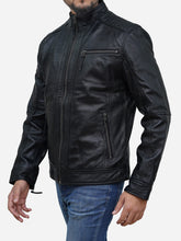 Load image into Gallery viewer, Men&#39;s Classic Slim Fit Black Café Racer Leather Jacket - Peter Sign
