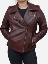 Load image into Gallery viewer, Leather Biker Jacket - Women&#39;s Burgundy