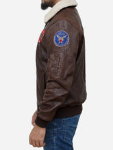 Load image into Gallery viewer, Shearling Brown Leather Flying Fighter Jacket - Men&#39;s