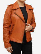 Load image into Gallery viewer, Classic Brown Leather Biker Jacket - Women&#39;s Tan
