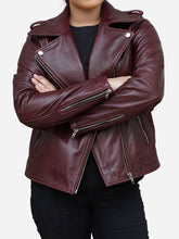 Load image into Gallery viewer, Women&#39;s Burgundy Jacket in Leather Biker