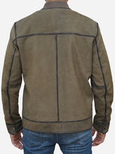 Load image into Gallery viewer, Men&#39;s Olive Green Suede Bomber Jacket in Leather