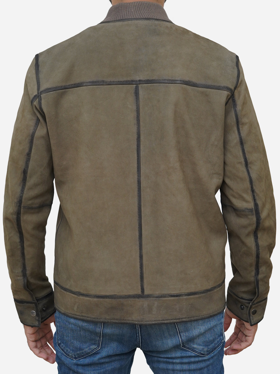 Men's olive leather jacket best sale