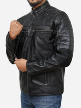 Load image into Gallery viewer, Men&#39;s Biker Jacket in Genuine Black Leather