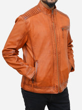 Load image into Gallery viewer, Men&#39;s Brown Biker Style Jacket in Tan Leather