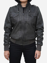 Load image into Gallery viewer, Grey Leather Hoodie Jacket for Women -Real Lambskin