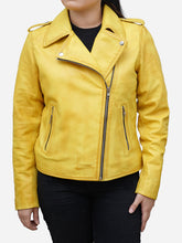 Load image into Gallery viewer, Women&#39;s Yellow Biker Jacket - Real Leather