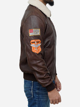 Load image into Gallery viewer, Men&#39;s Brown Flying Fighter Shearling Jacket in Leather