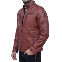 Load image into Gallery viewer, Men&#39;s Burgundy Jacket in Café Racer Leather