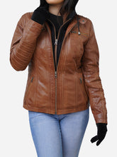 Load image into Gallery viewer, Real Brown Leather Hoodie Jacket For Women