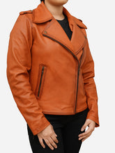 Load image into Gallery viewer, Women&#39;s Tan Classic Biker Jacket in Brown Leather