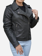 Load image into Gallery viewer, Women&#39;s Grey Biker Jacket in Dynamic Leather