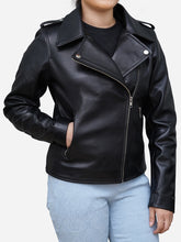 Load image into Gallery viewer, Women&#39;s Biker Jacket in Genuine Black Leather